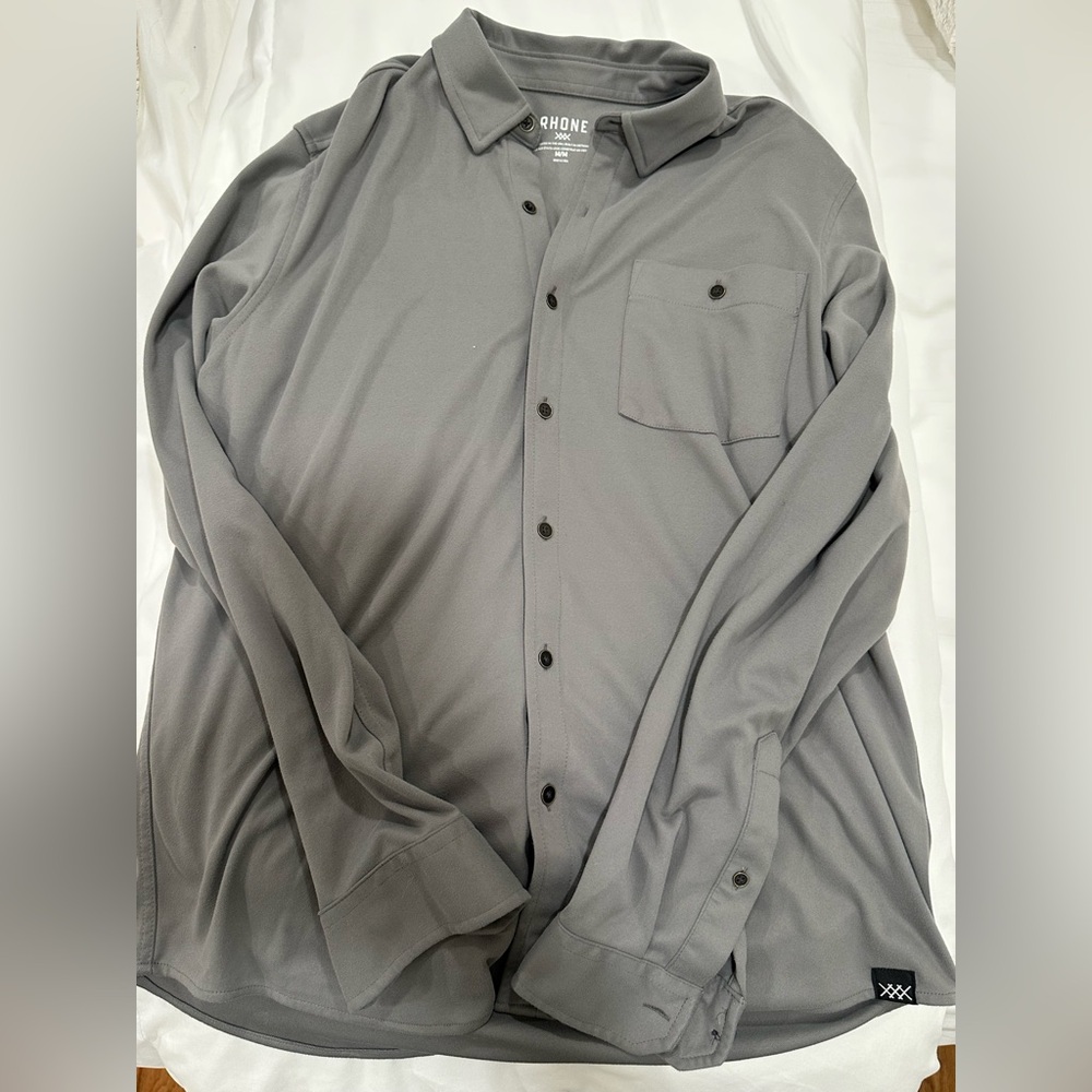 Rhone Charcoal Button-Up Shirt. Medium